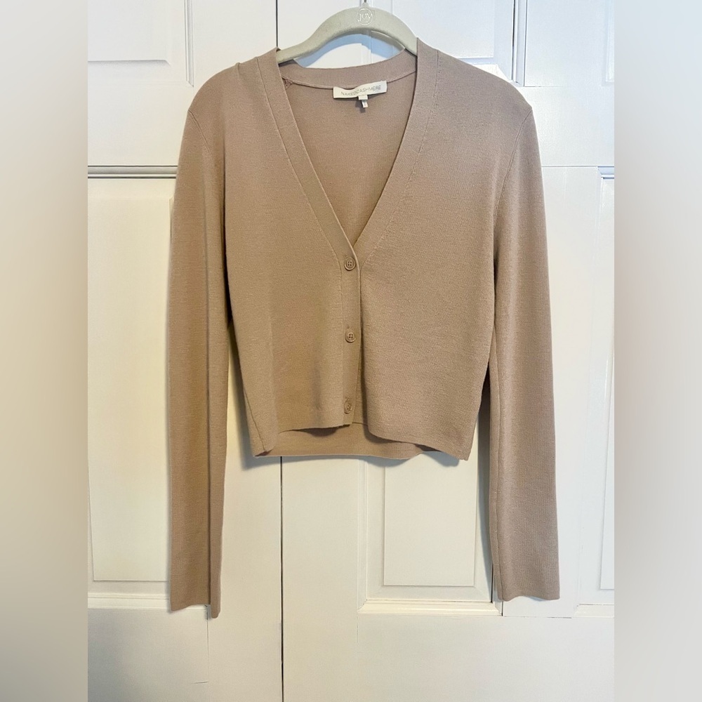 NakedCashmere 100% Cashmere V-Neck Button Cardigan Beige Size Medium